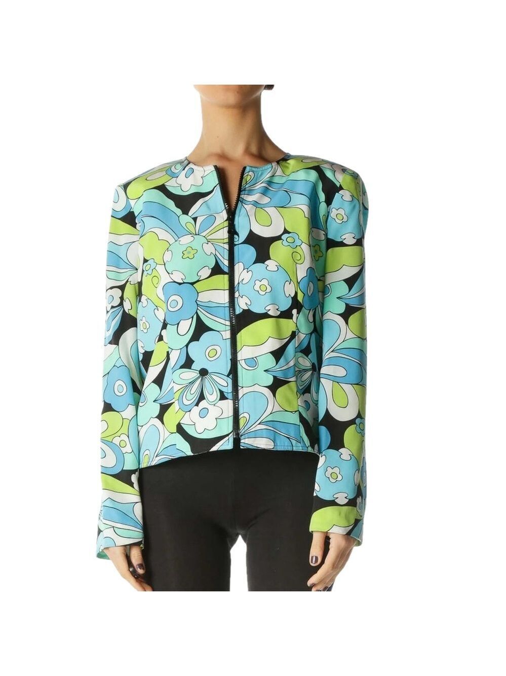 Maggy London Women's Floral Silk Jacket Multicolor Casual Size 10